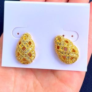 vintage Christian Dior earrings Crystal, Gold Plated With Post Back Egg Shape